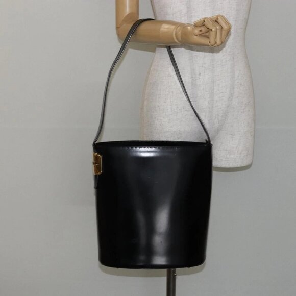 GUCCI Shoulder Bag Enamel Black Gold - Picture 1 of 16